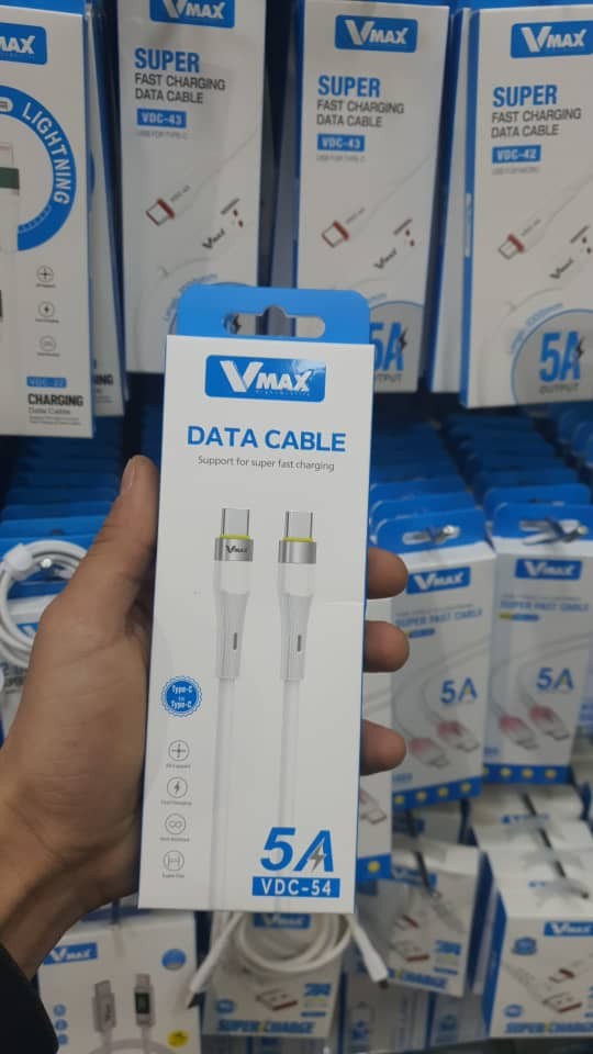 USB CABLE    5A / SILICON TYPE C TO TYPE C / SUPER  FAST    وصلة في ماكس تايب سي الى تايب سي 5 امبير سوبر فاست سيليكون    V MAX    VDC 54