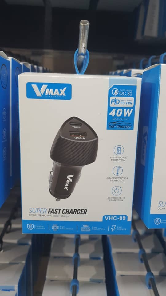 CAR CHARGER     PD + USB     شاحن سيارة في في ماكس مع مخرج سوبر فاست     V MAX    VHC 09